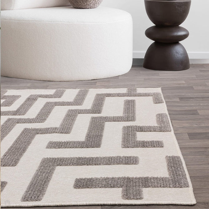 Washable Freja Cove Modern Abstract Soft-Touch Hi-Low Ribbed Textured Flatweave Grey/Off White Rug-Asiatic Carpets-Rug Love - The Most Loved Rug Store