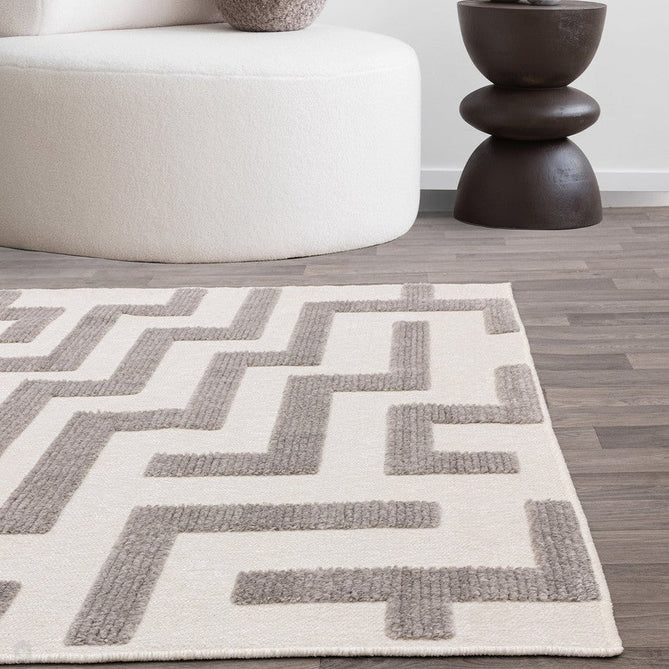 Washable Freja Cove Modern Abstract Soft-Touch Hi-Low Ribbed Textured Flatweave Grey/Off White Rug-Asiatic Carpets-Rug Love - The Most Loved Rug Store