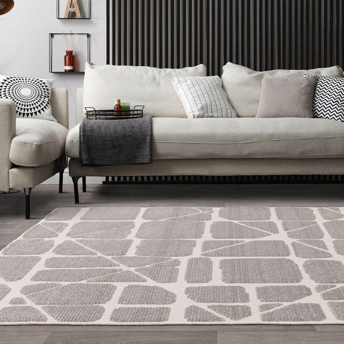 Washable Freja Method Modern Abstract Soft-Touch Hi-Low Ribbed Textured Flatweave Grey Rug-Asiatic Carpets-Rug Love - The Most Loved Rug Store