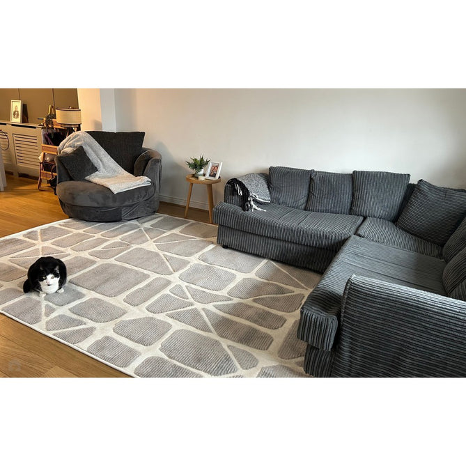 Washable Freja Method Modern Abstract Soft-Touch Hi-Low Ribbed Textured Flatweave Grey Rug-Asiatic Carpets-Rug Love - The Most Loved Rug Store