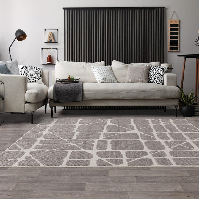 Washable Freja Method Modern Abstract Soft-Touch Hi-Low Ribbed Textured Flatweave Grey Rug-Asiatic Carpets-Rug Love - The Most Loved Rug Store