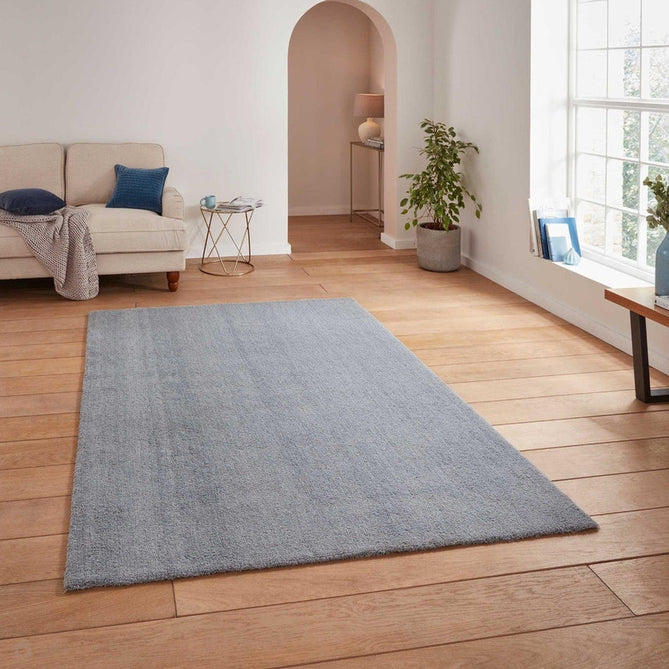 Washable Kara Modern Plain Tonal Shimmer Soft-Touch Textured Eco-Recycled Polyester Sleek Low Profile Shaggy Pile Light Blue Rug-Think Rugs-Rug Love - The Most Loved Rug Store