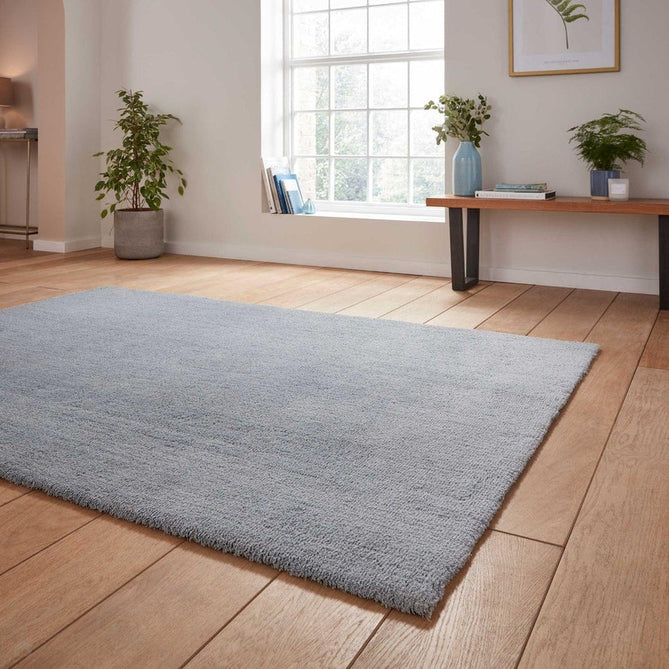 Washable Kara Modern Plain Tonal Shimmer Soft-Touch Textured Eco-Recycled Polyester Sleek Low Profile Shaggy Pile Light Blue Rug-Think Rugs-Rug Love - The Most Loved Rug Store