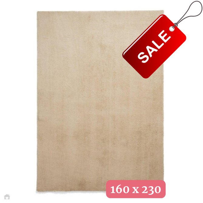Washable Kara Plush Soft Plain Eco-Friendly Recycled Polyester Textured Short Pile Shaggy Beige Rug 160x230 cm-Shop Returns-Rug Love - The Most Loved Rug Store
