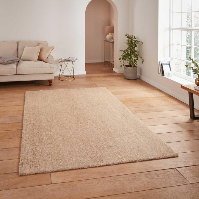 Washable Kara Plush Soft Plain Eco-Friendly Recycled Polyester Textured Short Pile Shaggy Beige Rug-Think Rugs-Rug Love - The Most Loved Rug Store