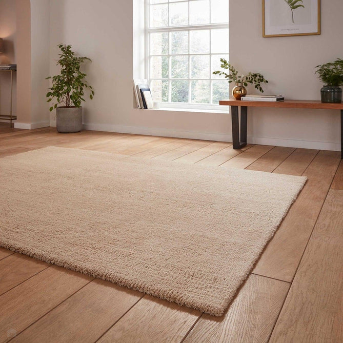 Washable Kara Plush Soft Plain Eco-Friendly Recycled Polyester Textured Short Pile Shaggy Beige Rug-Think Rugs-Rug Love - The Most Loved Rug Store