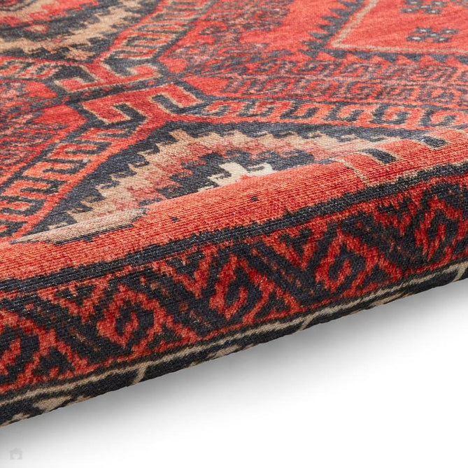 Washable Kashmar 2016 Traditional Persian Tribal Diamond Medallion Border Soft Digitally Printed Lightweight Textured Polyester Flatweave Burnt Terracotta Red/Deep Crimson Red/Charcoal/Ivory//Grey/Brown Rug-Think Rugs-Rug Love - The Most Loved Rug Store