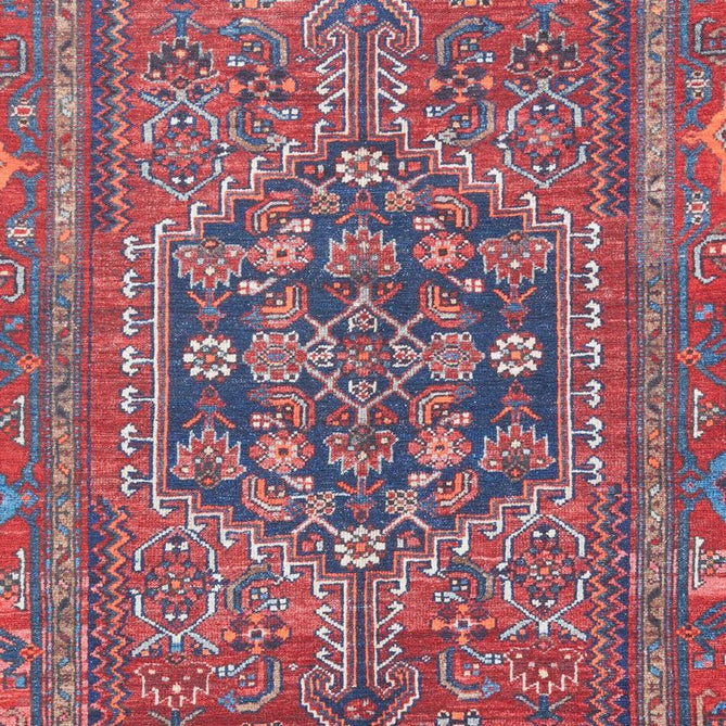 Washable Kashmar 2017 Traditional Persian Heriz Medallion Border Soft Digitally Printed Lightweight Textured Polyester Flatweave Deep Crimson Red/Rust Red/Navy/Ivory/Grey/Orange Rug-Think Rugs-Rug Love - The Most Loved Rug Store