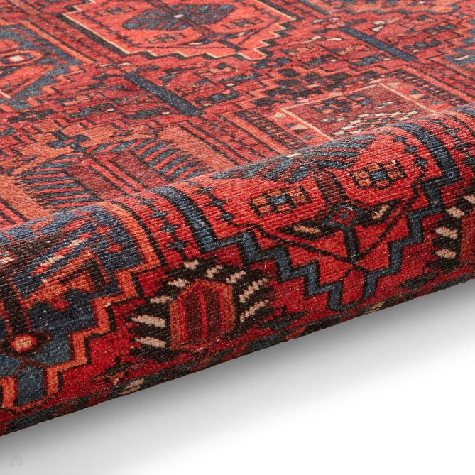 Washable Kashmar 2022 Traditional Tribal Afghan Bokhara Grid Border Soft Digitally Printed Lightweight Textured Polyester Flatweave Deep Crimson Red/Navy/Terra/Charcoal/Ivory/Beige Rug-Think Rugs-Rug Love - The Most Loved Rug Store
