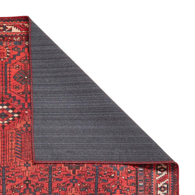 Washable Kashmar 2022 Traditional Tribal Afghan Bokhara Grid Border Soft Digitally Printed Lightweight Textured Polyester Flatweave Deep Crimson Red/Navy/Terra/Charcoal/Ivory/Beige Rug-Think Rugs-Rug Love - The Most Loved Rug Store