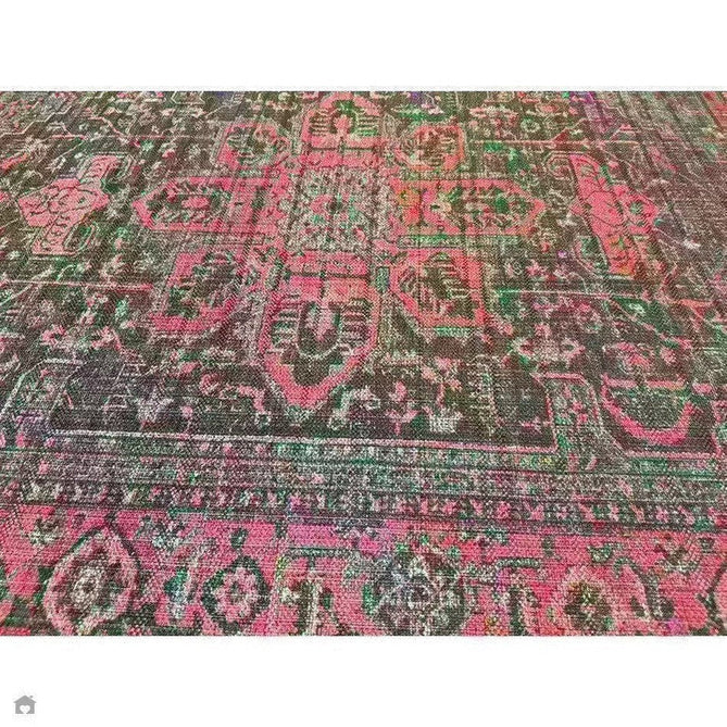 Washable Kaya Alya KY16 Traditional Persian Vintage Distressed Floral Durable Chenille Polyester Flatweave Fuchsia Red/Pink/Black/Multicolour Rug-Asiatic Carpets-Rug Love - The Most Loved Rug Store