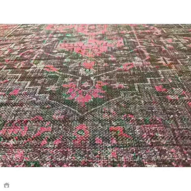 Washable Kaya Alya KY16 Traditional Persian Vintage Distressed Floral Durable Chenille Polyester Flatweave Fuchsia Red/Pink/Black/Multicolour Rug-Asiatic Carpets-Rug Love - The Most Loved Rug Store