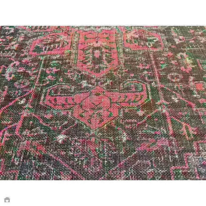 Washable Kaya Alya KY16 Traditional Persian Vintage Distressed Floral Durable Chenille Polyester Flatweave Fuchsia Red/Pink/Black/Multicolour Rug-Asiatic Carpets-Rug Love - The Most Loved Rug Store