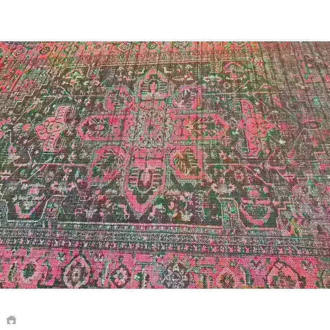 Washable Kaya Alya KY16 Traditional Persian Vintage Distressed Floral Durable Chenille Polyester Flatweave Fuchsia Red/Pink/Black/Multicolour Rug-Asiatic Carpets-Rug Love - The Most Loved Rug Store