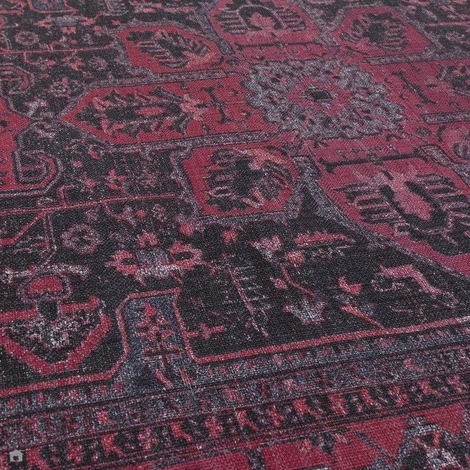 Washable Kaya Alya KY16 Traditional Persian Vintage Distressed Floral Durable Chenille Polyester Flatweave Fuchsia Red/Pink/Black/Multicolour Rug-Asiatic Carpets-Rug Love - The Most Loved Rug Store