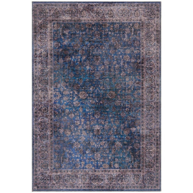 Washable Kaya Ava KY02 Traditional Persian Vintage Distressed Floral Durable Chenille Polyester Flatweave Blue/Multicolour Rug-Asiatic Carpets-Rug Love - The Most Loved Rug Store