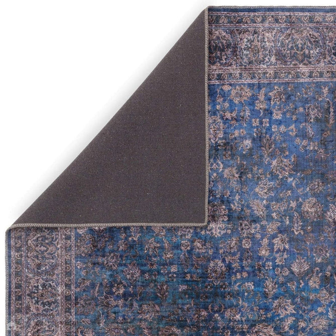 Washable Kaya Ava KY02 Traditional Persian Vintage Distressed Floral Durable Chenille Polyester Flatweave Blue/Multicolour Rug-Asiatic Carpets-Rug Love - The Most Loved Rug Store
