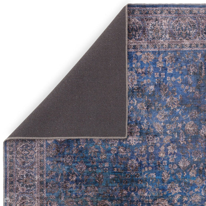 Washable Kaya Ava KY02 Traditional Persian Vintage Distressed Floral Durable Chenille Polyester Flatweave Blue/Multicolour Rug-Asiatic Carpets-Rug Love - The Most Loved Rug Store