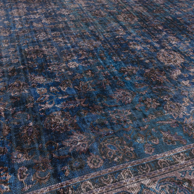 Washable Kaya Ava KY02 Traditional Persian Vintage Distressed Floral Durable Chenille Polyester Flatweave Blue/Multicolour Rug-Asiatic Carpets-Rug Love - The Most Loved Rug Store