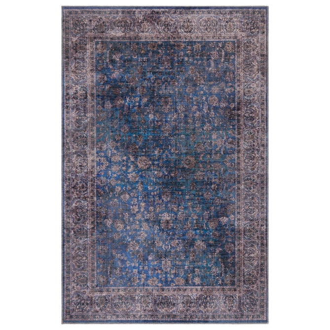Washable Kaya Ava KY02 Traditional Persian Vintage Distressed Floral Durable Chenille Polyester Flatweave Blue/Multicolour Rug-Asiatic Carpets-Rug Love - The Most Loved Rug Store