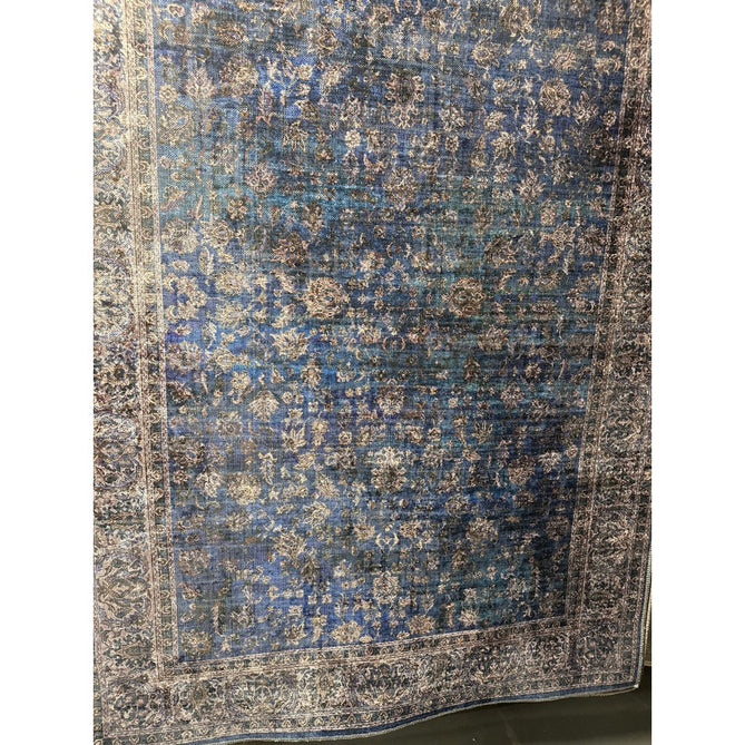 Washable Kaya Ava KY02 Traditional Persian Vintage Distressed Floral Durable Chenille Polyester Flatweave Blue/Multicolour Rug-Asiatic Carpets-Rug Love - The Most Loved Rug Store