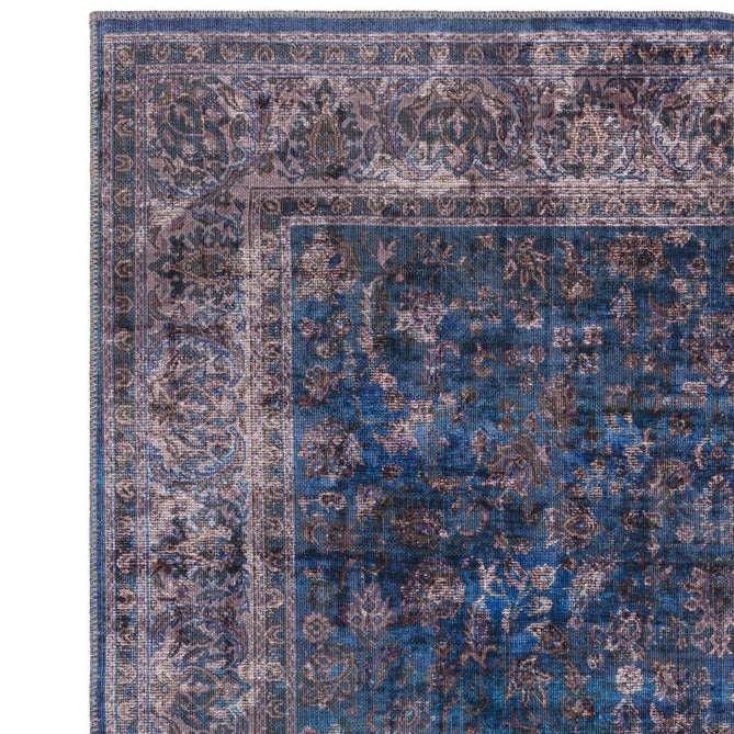 Washable Kaya Ava KY02 Traditional Persian Vintage Distressed Floral Durable Chenille Polyester Flatweave Blue/Multicolour Rug-Asiatic Carpets-Rug Love - The Most Loved Rug Store