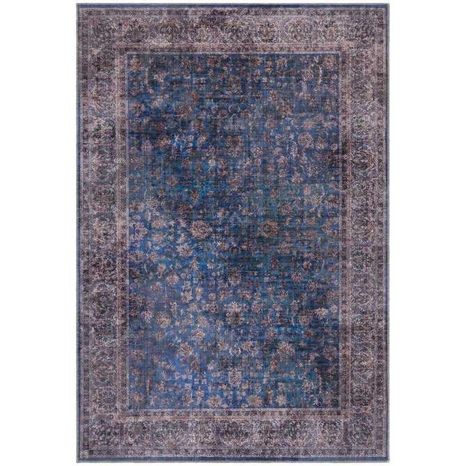 Washable Kaya Ava KY02 Traditional Persian Vintage Distressed Floral Durable Chenille Polyester Flatweave Blue/Multicolour Rug-Asiatic Carpets-Rug Love - The Most Loved Rug Store
