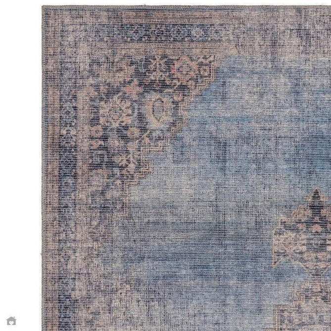 Washable Kaya Dana KY08 Traditional Persian Vintage Distressed Floral Durable Chenille Polyester Flatweave Blue/Brown/Pink/Red Rust/Multicolour Rug-Asiatic Carpets-Rug Love - The Most Loved Rug Store