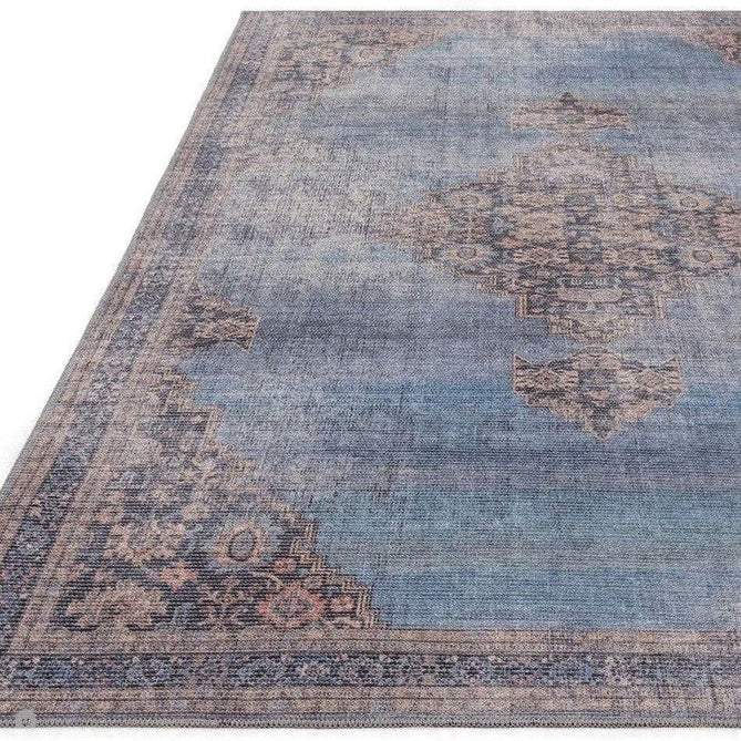 Washable Kaya Dana KY08 Traditional Persian Vintage Distressed Floral Durable Chenille Polyester Flatweave Blue/Brown/Pink/Red Rust/Multicolour Rug-Asiatic Carpets-Rug Love - The Most Loved Rug Store