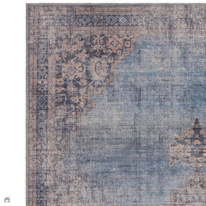 Washable Kaya Dana KY08 Traditional Persian Vintage Distressed Floral Durable Chenille Polyester Flatweave Blue/Brown/Pink/Red Rust/Multicolour Rug-Asiatic Carpets-Rug Love - The Most Loved Rug Store