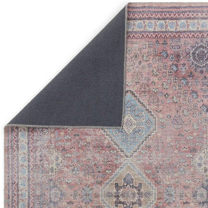 Washable Kaya Esfir KY09 Traditional Persian Vintage Distressed Floral Durable Chenille Polyester Flatweave Pink/Red/Blue/Yellow/Multicolour Rug-Asiatic Carpets-Rug Love - The Most Loved Rug Store