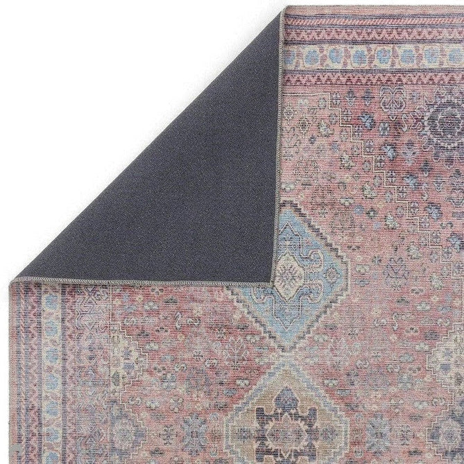 Washable Kaya Esfir KY09 Traditional Persian Vintage Distressed Floral Durable Chenille Polyester Flatweave Pink/Red/Blue/Yellow/Multicolour Rug-Asiatic Carpets-Rug Love - The Most Loved Rug Store