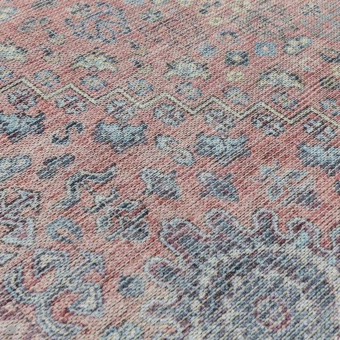 Washable Kaya Esfir KY09 Traditional Persian Vintage Distressed Floral Durable Chenille Polyester Flatweave Pink/Red/Blue/Yellow/Multicolour Rug-Asiatic Carpets-Rug Love - The Most Loved Rug Store
