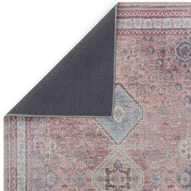 Washable Kaya Esfir KY09 Traditional Persian Vintage Distressed Floral Durable Chenille Polyester Flatweave Pink/Red/Blue/Yellow/Multicolour Rug-Asiatic Carpets-Rug Love - The Most Loved Rug Store