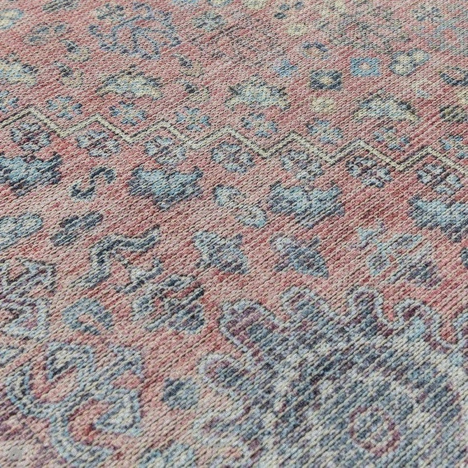Washable Kaya Esfir KY09 Traditional Persian Vintage Distressed Floral Durable Chenille Polyester Flatweave Pink/Red/Blue/Yellow/Multicolour Rug-Asiatic Carpets-Rug Love - The Most Loved Rug Store