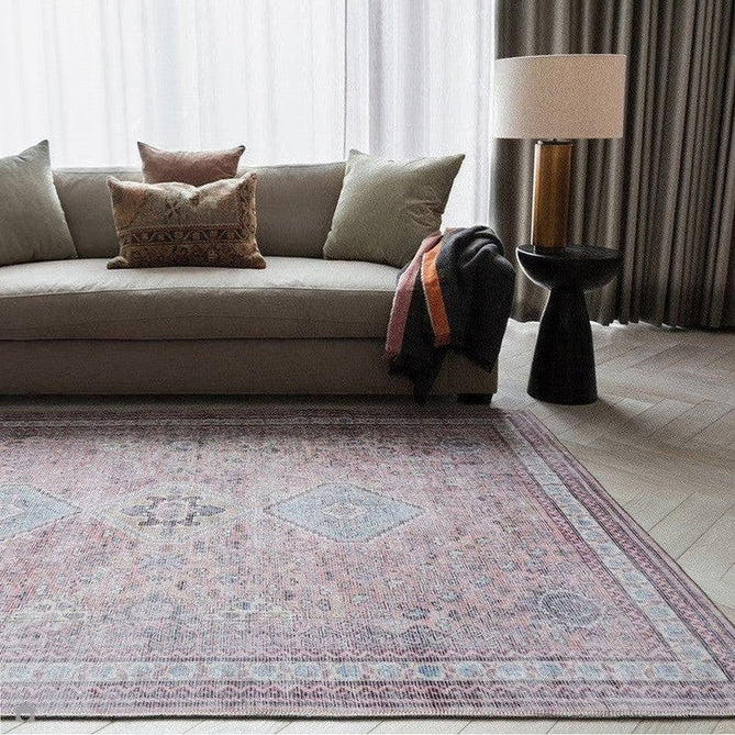 Washable Kaya Esfir KY09 Traditional Persian Vintage Distressed Floral Durable Chenille Polyester Flatweave Pink/Red/Blue/Yellow/Multicolour Rug-Asiatic Carpets-Rug Love - The Most Loved Rug Store