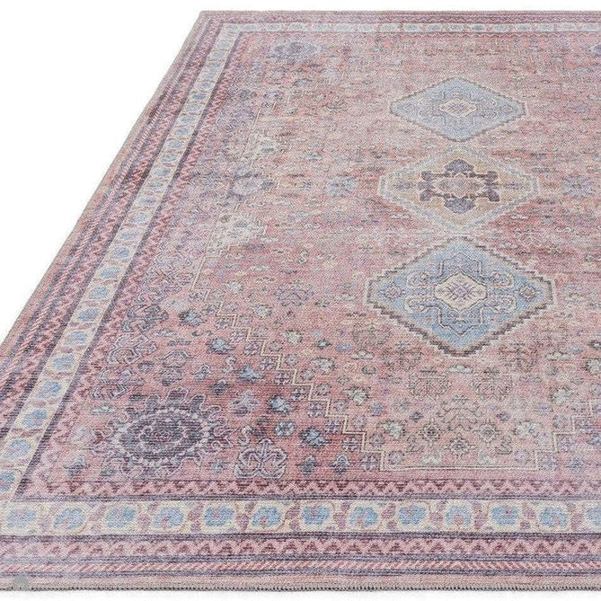 Washable Kaya Esfir KY09 Traditional Persian Vintage Distressed Floral Durable Chenille Polyester Flatweave Pink/Red/Blue/Yellow/Multicolour Rug-Asiatic Carpets-Rug Love - The Most Loved Rug Store