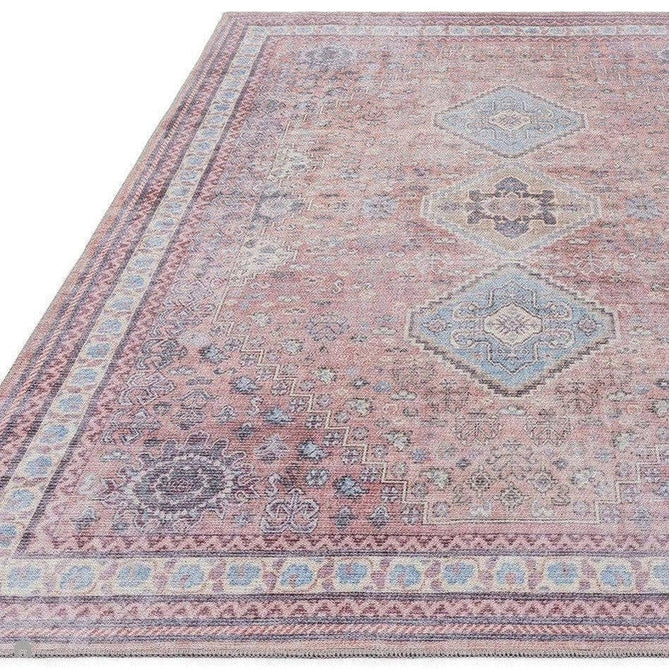 Washable Kaya Esfir KY09 Traditional Persian Vintage Distressed Floral Durable Chenille Polyester Flatweave Pink/Red/Blue/Yellow/Multicolour Rug-Asiatic Carpets-Rug Love - The Most Loved Rug Store