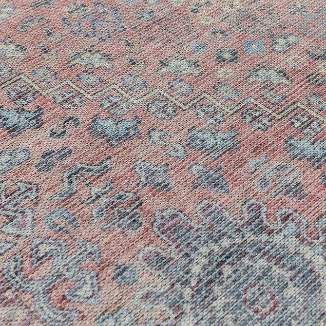 Washable Kaya Esfir KY09 Traditional Persian Vintage Distressed Floral Durable Chenille Polyester Flatweave Pink/Red/Blue/Yellow/Multicolour Rug-Asiatic Carpets-Rug Love - The Most Loved Rug Store