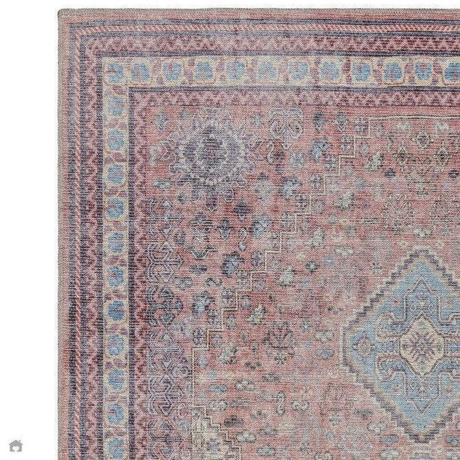 Washable Kaya Esfir KY09 Traditional Persian Vintage Distressed Floral Durable Chenille Polyester Flatweave Pink/Red/Blue/Yellow/Multicolour Rug-Asiatic Carpets-Rug Love - The Most Loved Rug Store