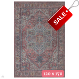 Washable Kaya Iman KY07 Traditional Persian Vintage Distressed Floral Durable Chenille Polyester Flatweave Red/Blue/Beige/Multicolour Rug 120 x 170 cm