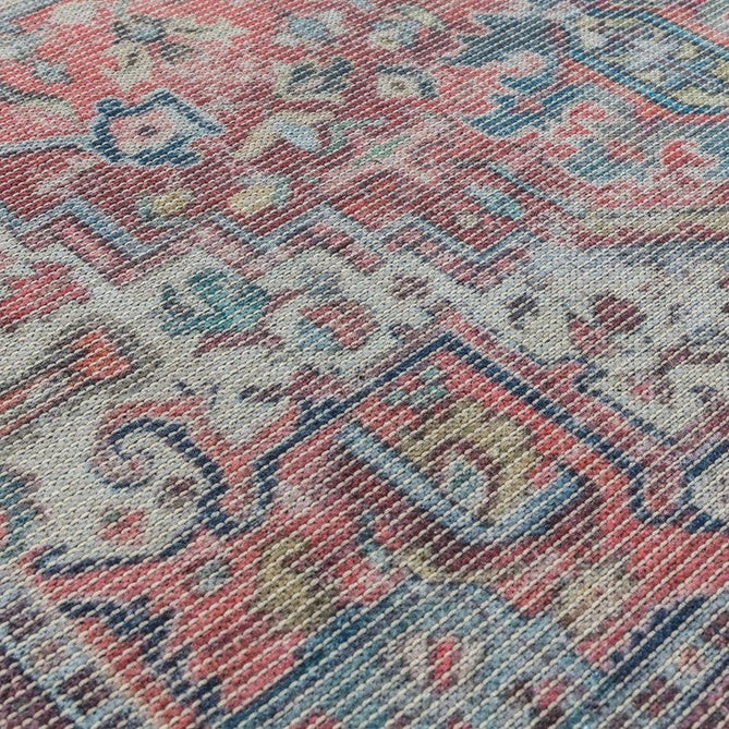 Washable Kaya Iman KY07 Traditional Persian Vintage Distressed Floral Durable Chenille Polyester Flatweave Red/Blue/Beige/Multicolour Rug-Asiatic Carpets-Rug Love - The Most Loved Rug Store