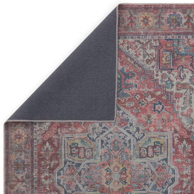 Washable Kaya Iman KY07 Traditional Persian Vintage Distressed Floral Durable Chenille Polyester Flatweave Red/Blue/Beige/Multicolour Rug-Asiatic Carpets-Rug Love - The Most Loved Rug Store