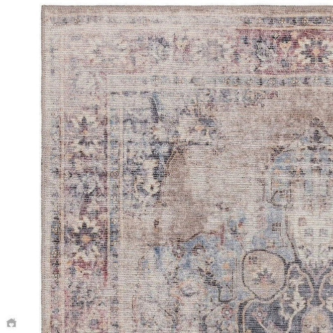 Washable Kaya Lila KY12 Traditional Persian Vintage Distressed Floral Durable Chenille Polyester Flatweave Soft Beige/Red Pink/Blue/Cream/Multicolour Rug-Asiatic Carpets-Rug Love - The Most Loved Rug Store