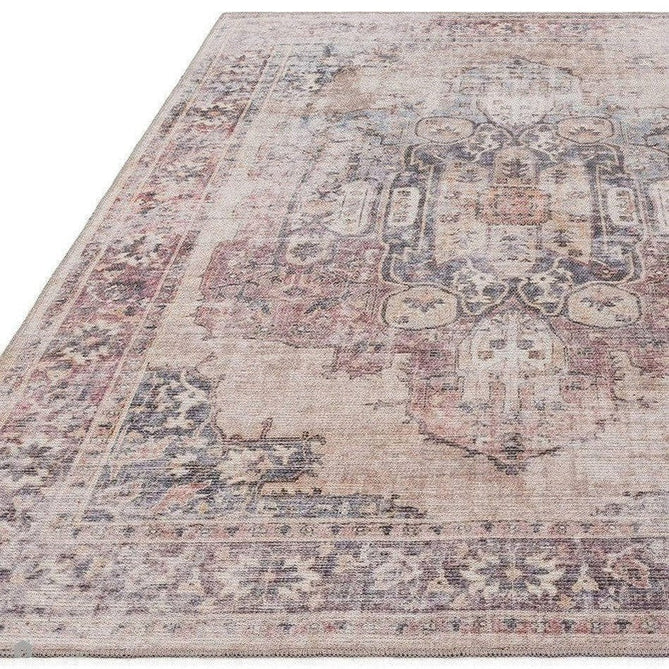 Washable Kaya Lila KY12 Traditional Persian Vintage Distressed Floral Durable Chenille Polyester Flatweave Soft Beige/Red Pink/Blue/Cream/Multicolour Rug-Asiatic Carpets-Rug Love - The Most Loved Rug Store