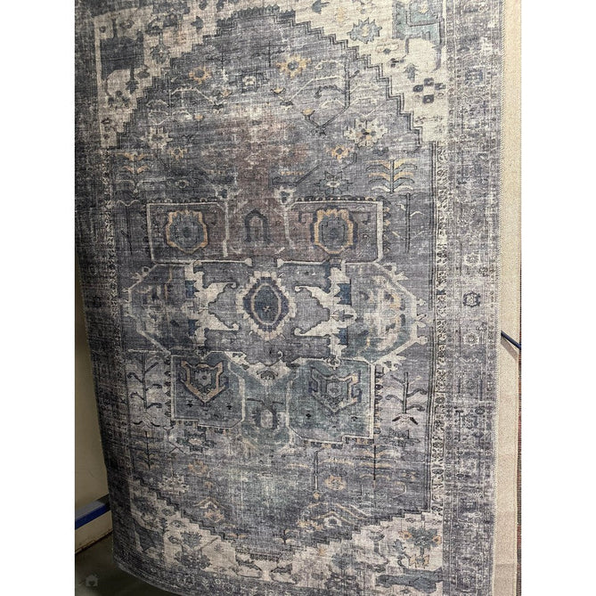 Washable Kaya Noor KY03 Traditional Persian Vintage Distressed Floral Durable Chenille Polyester Flatweave Grey/Blue/Purple/Multicolour Rug-Asiatic Carpets-Rug Love - The Most Loved Rug Store