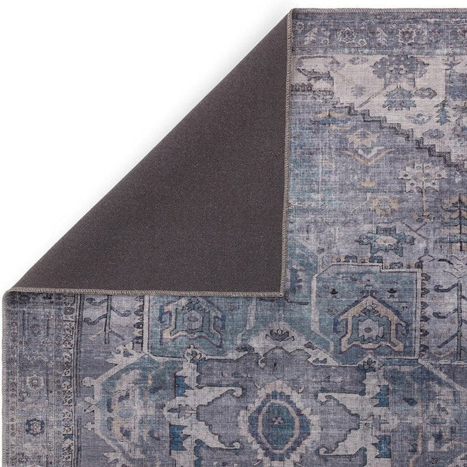 Washable Kaya Noor KY03 Traditional Persian Vintage Distressed Floral Durable Chenille Polyester Flatweave Grey/Blue/Purple/Multicolour Rug-Asiatic Carpets-Rug Love - The Most Loved Rug Store