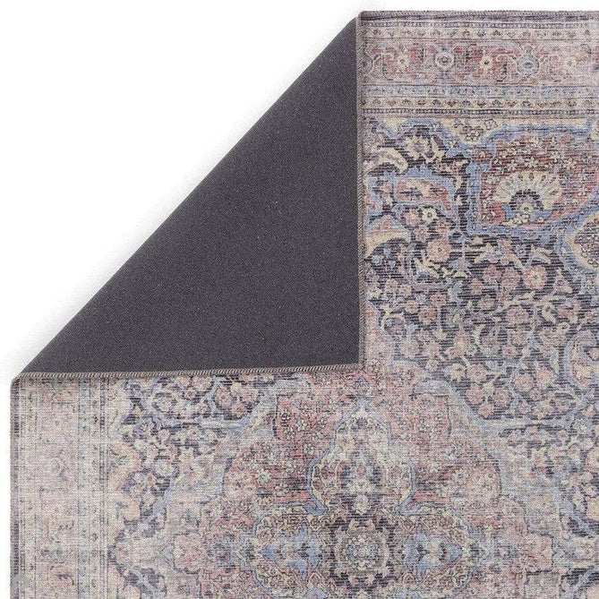 Washable Kaya Rana KY11 Traditional Persian Vintage Distressed Floral Durable Chenille Polyester Flatweave Red/Blue/Multicolourcolour Rug-Asiatic Carpets-Rug Love - The Most Loved Rug Store