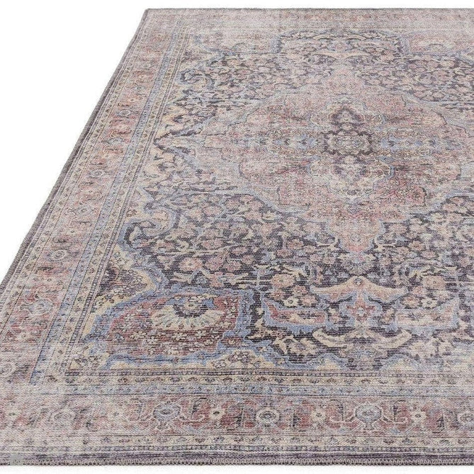 Washable Kaya Rana KY11 Traditional Persian Vintage Distressed Floral Durable Chenille Polyester Flatweave Red/Blue/Multicolourcolour Rug-Asiatic Carpets-Rug Love - The Most Loved Rug Store
