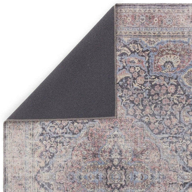 Washable Kaya Rana KY11 Traditional Persian Vintage Distressed Floral Durable Chenille Polyester Flatweave Red/Blue/Multicolourcolour Rug-Asiatic Carpets-Rug Love - The Most Loved Rug Store